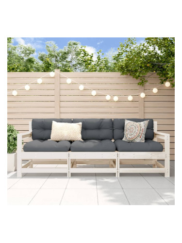 Sonata H Градински лаундж комплект, 3 части, бял, бор масив
