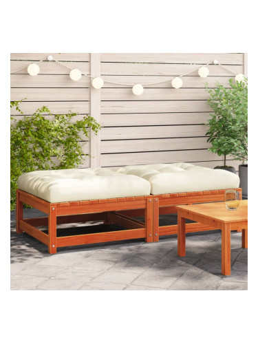 Sonata H Градински табуретки с възглавници 2 бр восъчнокафяв бор масив