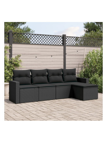 Sonata H Градински комплект с възглавници, 5 части, черен полиратан