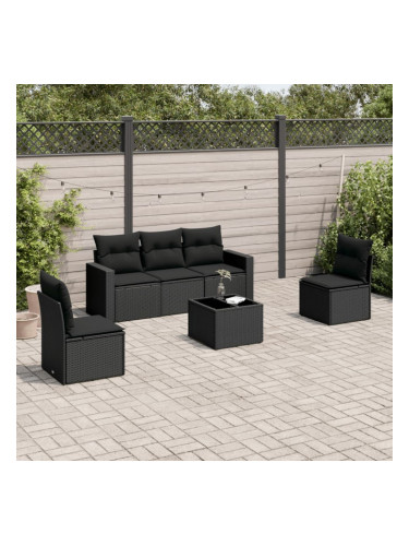 Sonata H Градински диван с възглавници, 6 части, черен, полиратан