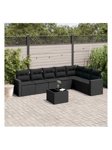 Sonata H Градински комплект диван с възглавници 8 части черен полиратан