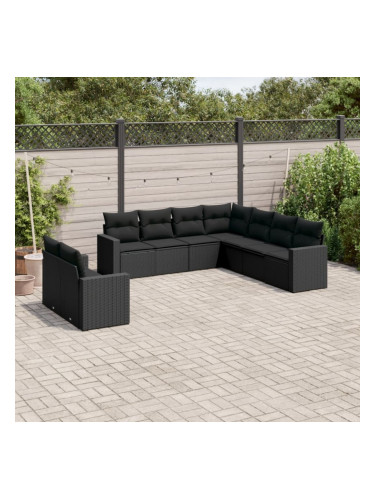 Sonata H Градински комплект диван с възглавници 9 части черен полиратан