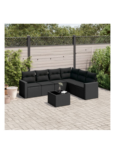 Sonata H Градински комплект диван с възглавници 7 части черен полиратан