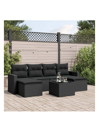 Sonata H Градински комплект диван с възглавници 7 части черен полиратан
