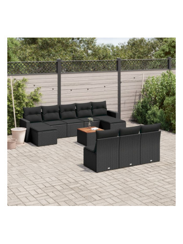 Sonata H Градински комплект диван с възглавници 11 части черен полиратан