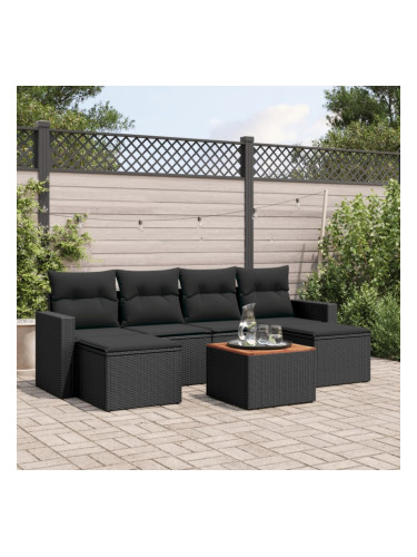 Sonata H Градински комплект диван с възглавници 7 части черен полиратан
