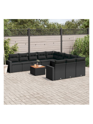 Sonata H Градински диван с възглавници, 12 части, черен, полиратан