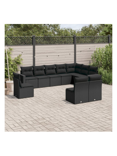 Sonata H Градински комплект диван с възглавници 10 части черен полиратан