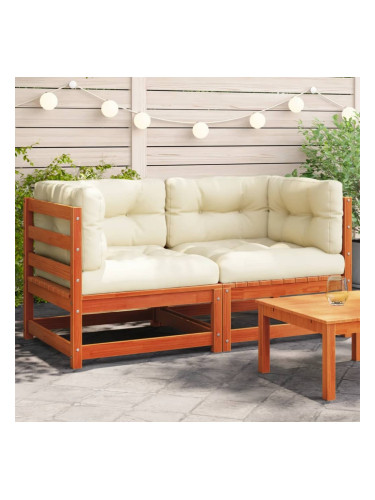 Sonata H Градински диван ъгъл 2 бр с възглавници восъчнокафяв бор масив