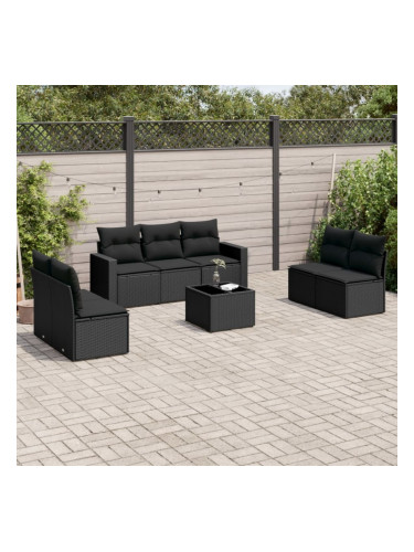 Sonata H Градински комплект диван с възглавници 8 части черен полиратан
