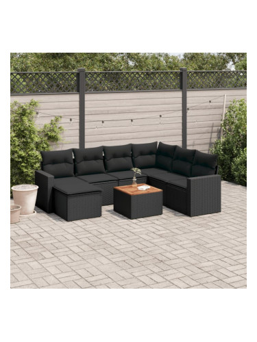 Sonata H Градински комплект диван с възглавници 8 части черен полиратан