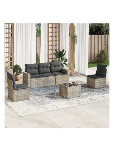 Sonata H Градински комплект с възглавници, 6 части, светлосив полиратан