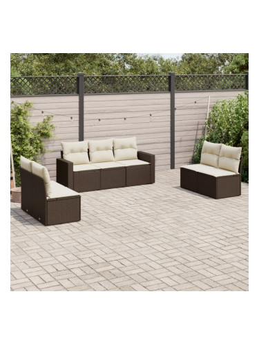 Sonata H Градински комплект с възглавници, 7 части, кафяв, полиратан