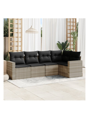 Sonata H Градински комплект с възглавници, 5 части, светлосив полиратан