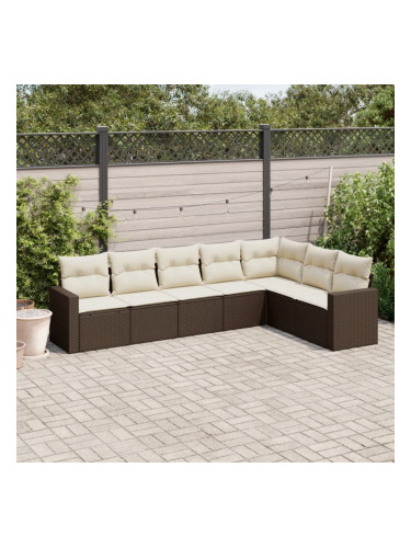 Sonata H Градински комплект с възглавници, 7 части, кафяв, полиратан