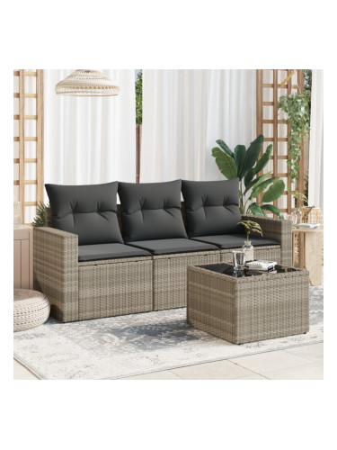 Sonata H Градински комплект с възглавници, 4 части, светлосив полиратан