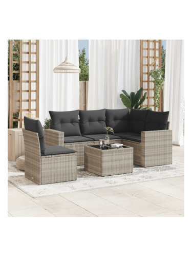 Sonata H Градински комплект с възглавници, 6 части, светлосив полиратан