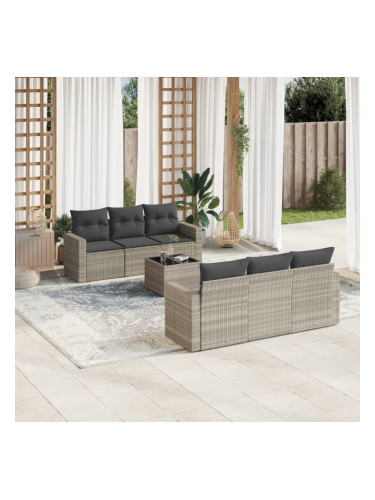 Sonata H Градински комплект с възглавници, 7 части, светлосив полиратан