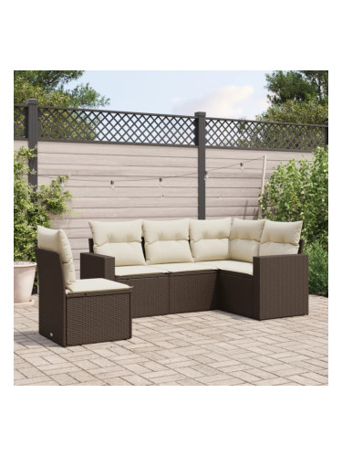 Sonata H Градински комплект с възглавници, 5 части, кафяв полиратан