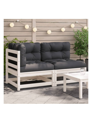 Sonata H Градински диван с възглавници, 2-местен, бял,борово дърво масив