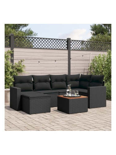 Sonata H Градински комплект диван с възглавници 7 части черен полиратан