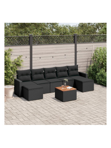 Sonata H Градински комплект диван с възглавници 8 части черен полиратан
