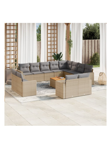 Sonata H Градински комплект диван с възглавници 13 части бежов полиратан