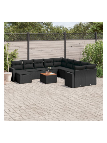 Sonata H Градински диван с възглавници, 12 части, черен, полиратан