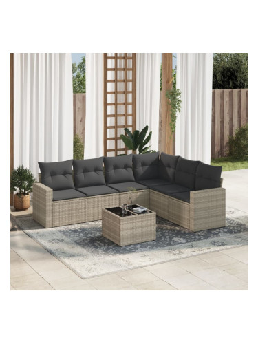 Sonata H Градински комплект с възглавници, 7 части, светлосив полиратан