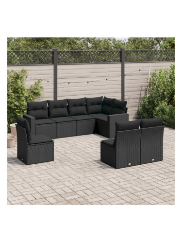 Sonata H Градински комплект диван с възглавници 8 части черен полиратан