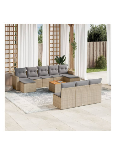 Sonata H Градински диван с възглавници, 11 части, бежов полиратан
