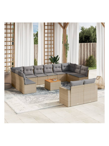 Sonata H Градински комплект диван с възглавници 13 части бежов полиратан