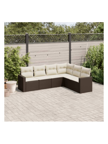 Sonata H Градински комплект с възглавници, 6 части, кафяв, полиратан