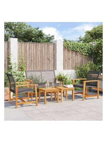 Sonata H Градински лаундж комплект, черен, 5 части, полиратан и акация