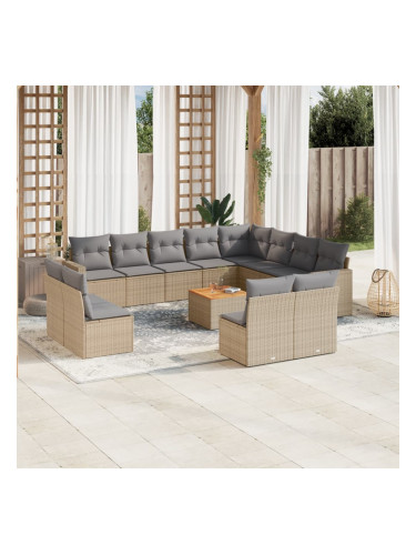 Sonata H Градински комплект диван с възглавници 13 части бежов полиратан