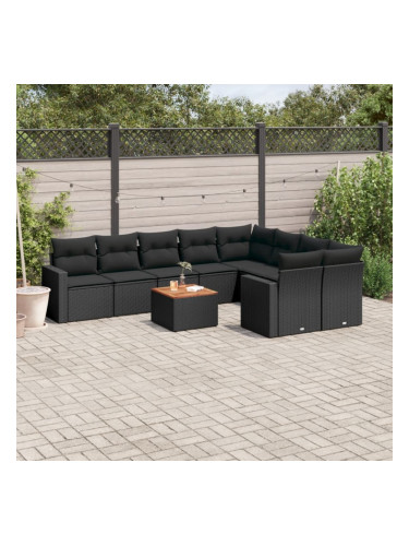 Sonata H Градински комплект диван с възглавници 10 части черен полиратан
