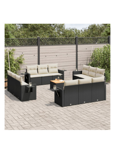 Sonata H Градински диван с възглавници, 13 части, черен, полиратан