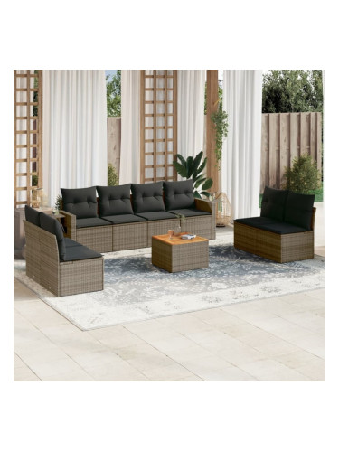 Sonata H Градински комплект диван с възглавници 9 части сив полиратан