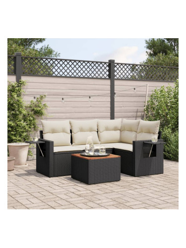 Sonata H Градински комплект с възглавници, 5 части, черен полиратан