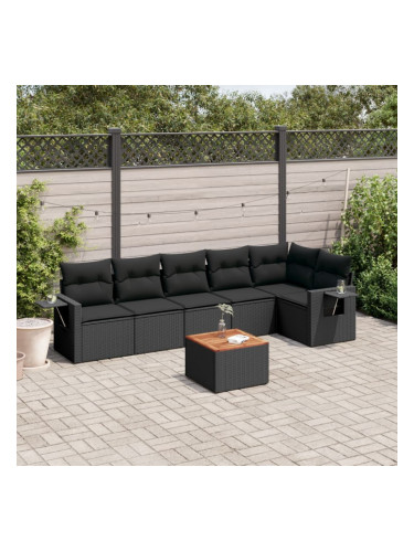 Sonata H Градински комплект диван с възглавници 7 части черен полиратан