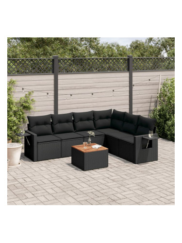 Sonata H Градински комплект диван с възглавници 7 части черен полиратан