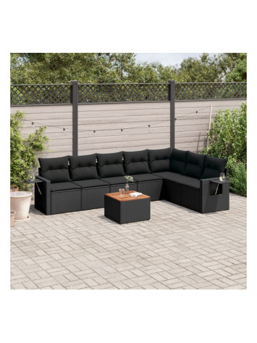 Sonata H Градински комплект диван с възглавници 8 части черен полиратан