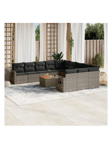 Sonata H Градински комплект диван с възглавници 12 части сив полиратан