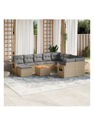 Sonata H Градински диван с възглавници, 11 части, бежов полиратан