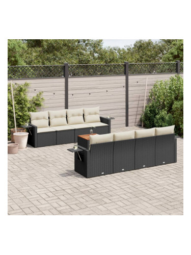 Sonata H Градински комплект диван с възглавници 9 части черен полиратан