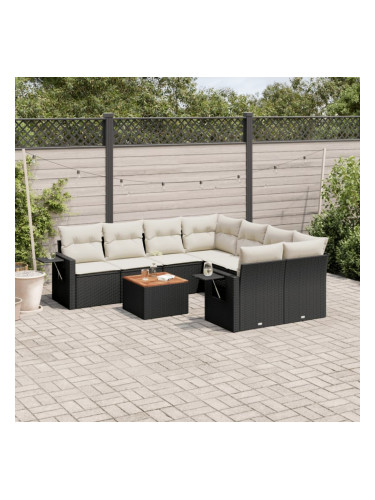 Sonata H Градински комплект диван с възглавници 9 части черен полиратан