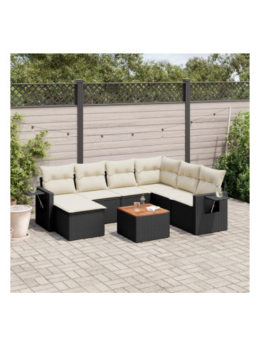 Sonata H Градински комплект диван с възглавници 8 части черен полиратан