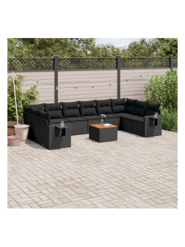 Sonata H Градински комплект диван с възглавници 11 части черен полиратан
