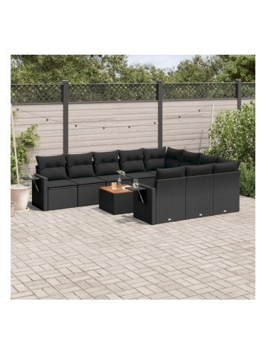 Sonata H Градински комплект диван с възглавници 11 части черен полиратан