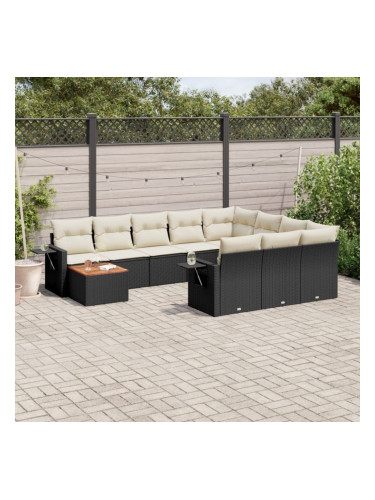 Sonata H Градински комплект диван с възглавници 11 части черен полиратан